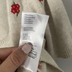 Urban Outfitters  Size M Beige Floral Embroidered Knit Puff Sleeve Cardigan Boho Photo 5