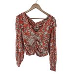 Free People Free‎ People Say The Word Floral Print Ruby Red Ruched Top Long Sleeve Small Photo 1