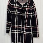 Talbots Herringbone Plaid Sweater Coat Black White Pink Business Casual Women's Photo 1