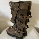 ZARA  Buckle Women’s US 6.5 Leather Knee High Boot Straps Brown Distressed Photo 2