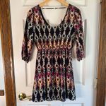 Pink Owl Diamond Print Dress V-Neck 3/4 Sleeve Casual Dress Size S Photo 1