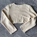 ZARA  Cream Ribbed Cropped Sweater with Crystal Fringe | Size S Photo 5