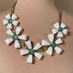 Statement Necklace Floral Rhinestones Green White Gold Tone Adjustable Chain Photo 0