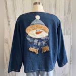 Vintage Snowman Cardigan denim One Size Fits Most Fun Holiday Sweater Photo 3