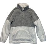None Fleece Pullover women’s Medium Long Sleeve gray white half zip teddy sweatshirt Photo 0