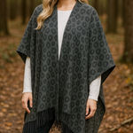 Woolrich  Black, Gray & Tan Fringe Blanket Wrap Poncho One Size Fits Most Photo 0