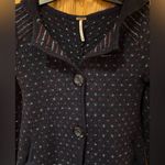 Free People Cottagecore Blue Hearts Wool Hooded Button Cardigan Sweater Size XS Photo 2