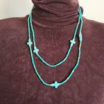 Turquoise Sead Bead Stretch Necklace with Cross Beads Matching Earrings Green Photo 6