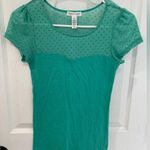 Ambiance Apparel  Y2K Seafoam Green Mesh Polka Dot Tshirt Women’s Size S Photo 0