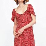 ZARA Red Floral Sweetheart Neck Flutter Sleeve Bow Smocked Back Mini Dress Sz S Photo 6
