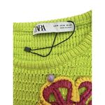 ZARA Chunky Knit Crop Top With Beaded Flowers Size Large Vibrant Colorful Hippie Photo 2