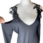 Women's Lace Embroidered Black Cold Shoulder Midi Dress Date Goth Punk Sz Large Photo 3