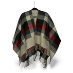 Hayden Los Angeles Plaid Fringe Poncho Wrap Scarf – Red & Cream Tartan, One Size Photo 1