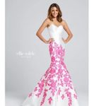 Ellie Wilde  Mon Cherie‎ White Pink Floral Embroidered Mermaid Prom Dress Photo 7