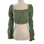 Bershka Women Size Small Green Crop Top Long Sleeve | 21-941 Photo 2