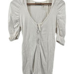 Guess  Womens White Hooded Short Sleeve Zip Up Sweater Knit Top Charm Zip Medium Photo 0