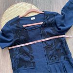 Poetry  embroidered navy blue black linen midi dress lagenlook art to wear size 2 Photo 6