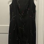 Depeche 90s Y2K Black Silk Embroidered Floral Sleeveless Size 6 Sheath Dress Photo 0