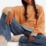 Free People Classic Striped Crewneck Sweatshirt Tangerine Combo Oversized XL NEW Photo 2
