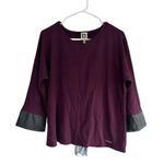 Anne Klein Womens Grape Purple Blouse 3/4 Sleeves Leather Trim Sz M Career Top Photo 0