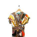 BCBGMAXAZRIA Printed V-neck Short Sleeve Stretchy Multicolor Dress Women's S Photo 2