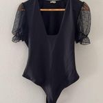Free People  Puff Sheer Sleeve Low Neck Bodysuit Size Medium Photo 0