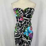 Cache Vintage Y2k  Strapless Maxi Dress Floral Zebra Print Ruched Formal Gown‎ 2 Photo 1
