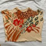 90s euro vintage unique printed cut out sleeve shoulder tee Size small Orange Photo 2