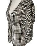 ZARA Basic Womens Plaid Blouse Top Twist Knot Sleeve Black Cream Size Small Photo 3