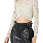 Guess  Lace Crop Top Long Sleeve Pearl‎ Oyster Multi Waist Tie XL Photo 0