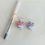 Colorful Heart Drop bow Earrings Pink Photo 1