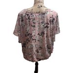 Adrienne Vittadini  Blouse Womens 2X Pink Floral Sheer Bubble Hem V-Neck‎ Chain Photo 3