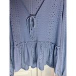 Altar'd State Women's Blue Eyelet Peplum Blouse Size L Long Sleeve Photo 1