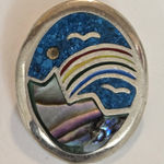 Rainbow Mountain Necklace Vintage Pendant Turquoise Inlaid Abalone Silver Blue Photo 0