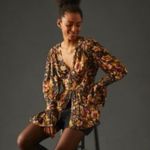 Anthropologie Deep V-Neck Floral Button Front Floral Tunic Blouse Size M NEW Photo 1