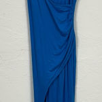 Lulus Blue High Slit Ruched Maxi Dress Women’s M Spaghetti Strap Baddie Bodycon Photo 0