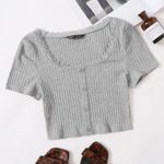 SheIn Lace Trim Button Front Rib Knit Tee Photo 0
