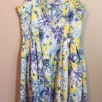 J.O.A. Yellow and Blue Flared Floral Summer Dress Photo 6