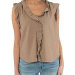 Kut From The Kloth NWT  Kennedy Ruffle Linen Blend Blouse in Oak, size XL Photo 0