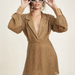 LPA  | Beaded 61 V-Neck Mini Dress in Army Taupe Tan size Small Photo 0