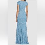 NWT $1095 Theia Blue Floral Sequin Sweetheart Cap Photo 2