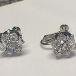 Signed Dauplaise Costume Earrings Bead Cluster Screw Clip On Silver Tone Photo 0