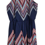 by & by Chevron Print Boho Western High Neck Mini Dress Navy Blue L Size L Photo 0