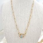 18K Gold Plated Rhinestone Carabiner Necklace Titanium Steal Womens Jewelry Photo 8