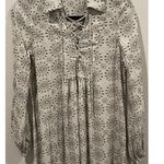 ZARA  White Grey Bandana Print Lace Up Neckline Long Sleeve Blouse Photo 0