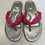 Lands' End Women’s Sandals Size 8B Silver Pink Polka Dot Thong Flip Flop Photo 1