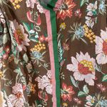 Entro  ruffle blouse floral puff short sleeve neck mock pink thanksgiving top Photo 9