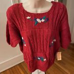 Chinawear NWT Vintage  Floral Embroidered Red Cable Knit Sweater, size M Photo 0