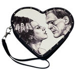 NEW Frankenstein and Bride Heart Shaped Wristlet Purse Black Photo 0