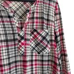 Eden & Olivia Top Women L Black Red Split Neck 3/4 Roll Tab Sleeve Plaid Popover Photo 6